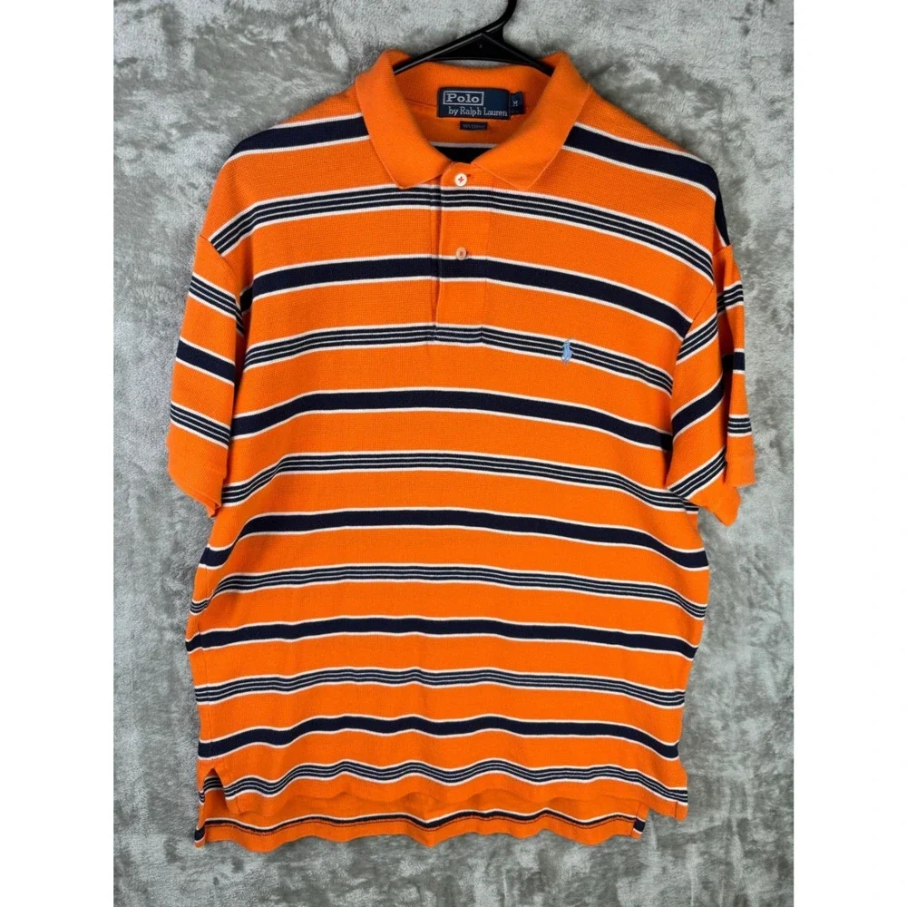 Polo Ralph Lauren Striped Polo Shirt M Orange‎ Preppy Old Money Cotton